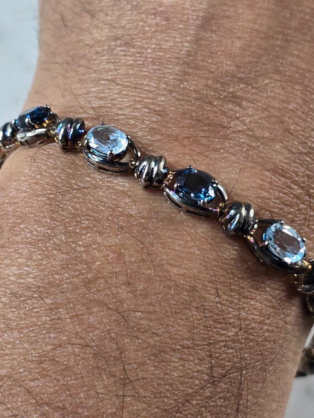 Womens Vintage Estate Sterling Silver Modernist Aqua Topaz Bracelet 16.7g #E7275